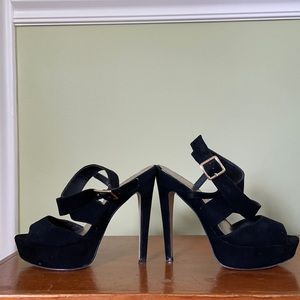 Madden Girl Strappy Suede Black Platform Heels